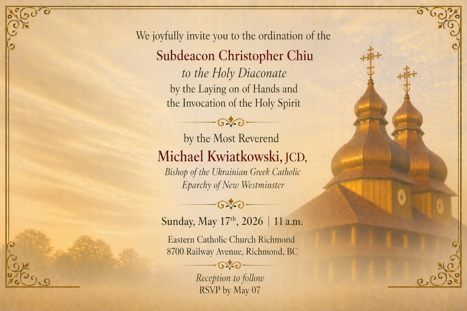 Ordination to the Holy Diaconate of Subdeacon Christopher Chiu