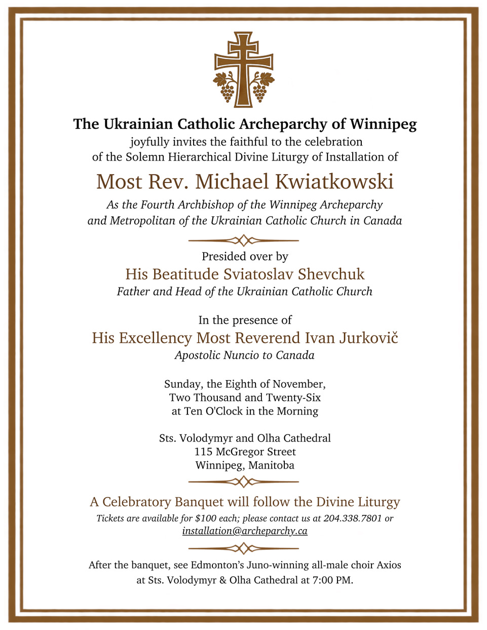 Installation of Metropolitan Michael Kwiatkowski: An Invitation