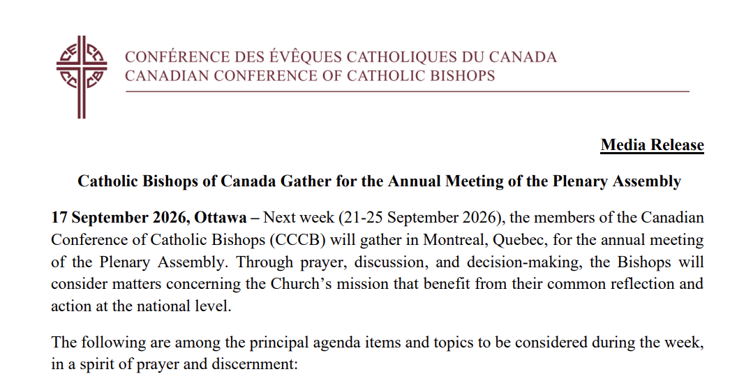 Catholic Bishops of Canada Gather for the Annual Meeting of the Plenary Assembly
